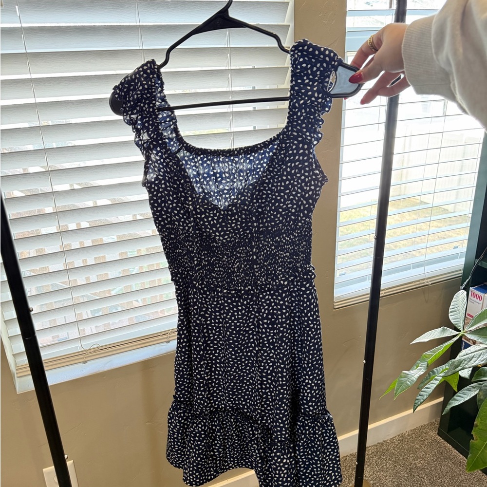 Elegant Navy Polka Dot Dress